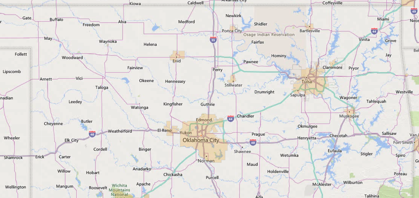 USDA Rural Development map showing property eligibility in Oklahoma.